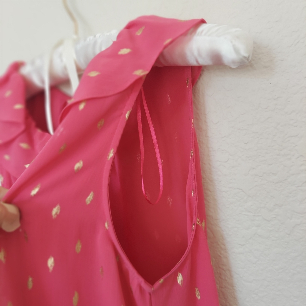 Juicy Couture Sleeveless V Neck Blouse Hot Pink with Gold Print  Sz XL - Picture 7 of 12